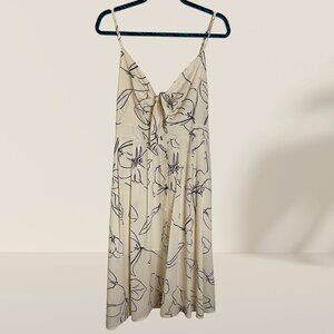 Ecowish Cream Floral Tie-Front Midi Dress XL | Button Front Sundress